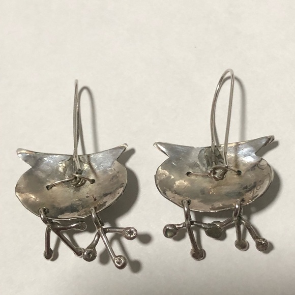 Handcrafted 925 Sterling Silver Owl Earrings with Turquoise Eyes - Picture 3 of 7